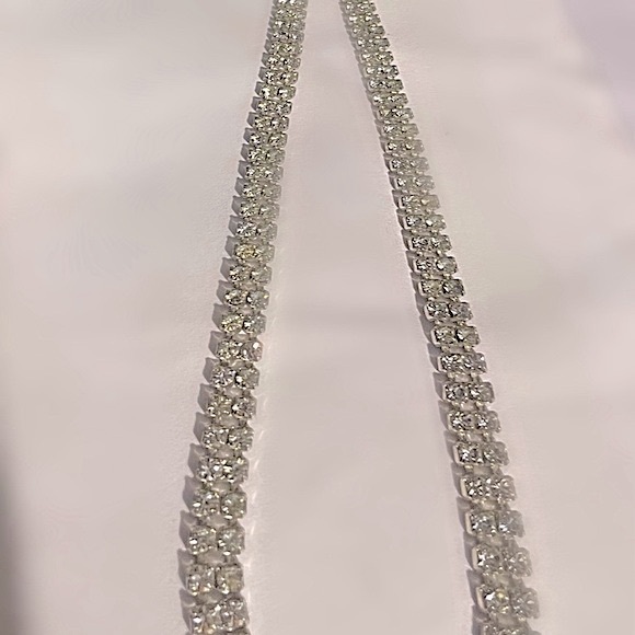 DAZZLING DOUBLE LAYER RHINESTONE TENNIS CHAIN CHOKER NECKLACE - Picture 3 of 4